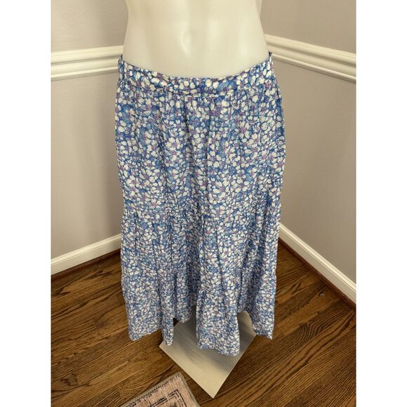 Xirena Iris Silk Cotton Floral Midi Skirt in Blue Bell Size Small - Picture 2 of 5